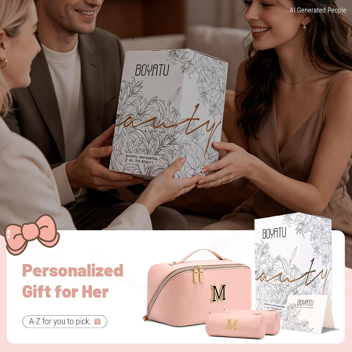 BOYATU Personalized Travel Makeup Bag: 3-in-1 Cosmetic Bag Gift for Women