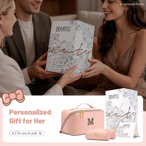 BOYATU Personalized Travel Makeup Bag: 3-in-1 Cosmetic Bag Gift for Women