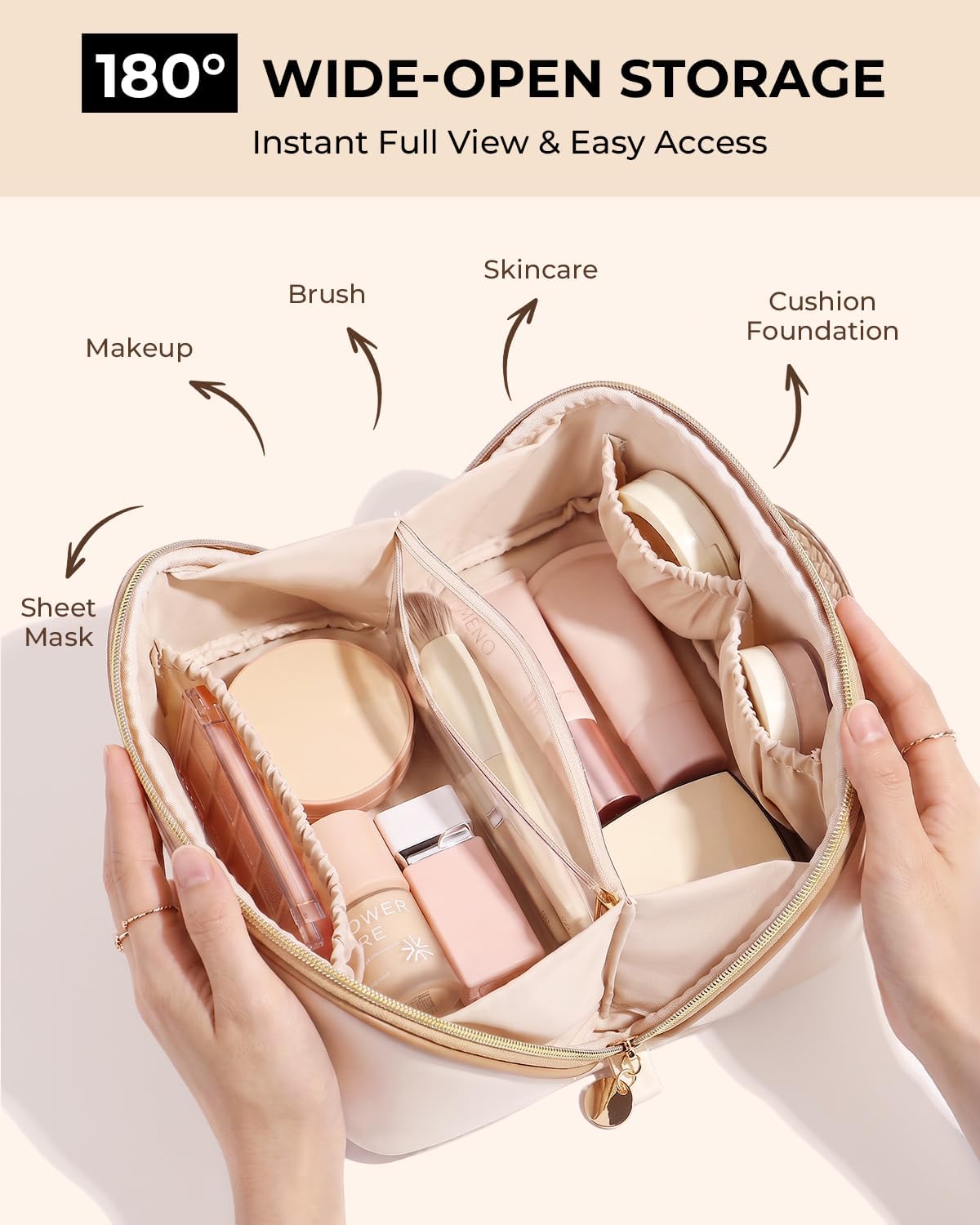 Prite Makeup Bag Travel Toiletry Bag Open Flat Cosmetic Organizer for Women