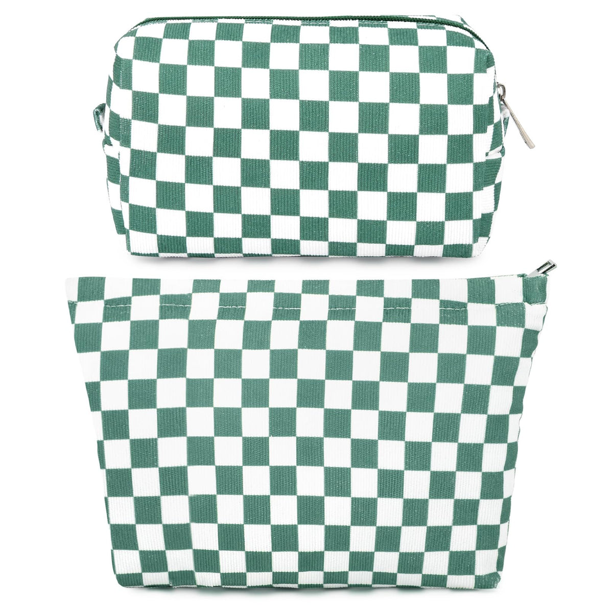 SOIDRAM 2 Pieces Makeup Bag Large Checkered Cosmetic Bag Capacity Canvas Mix Travel Toiletry Bag Organizer Cute Makeup Brushes Aesthetic Accessories Storage Bag for Women, Checkered Mix Rose Red