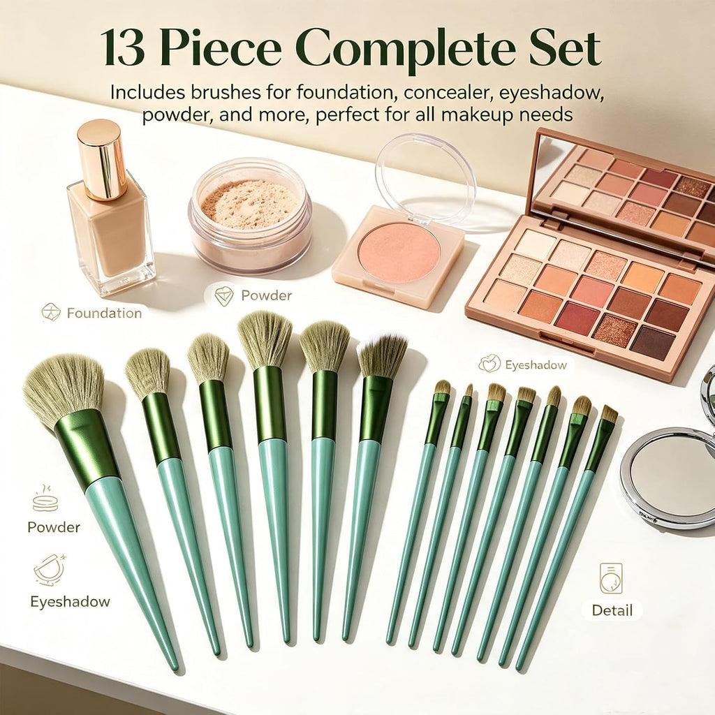 Makeup Brushes,13 PCS Makeup Brushes Set (Green)