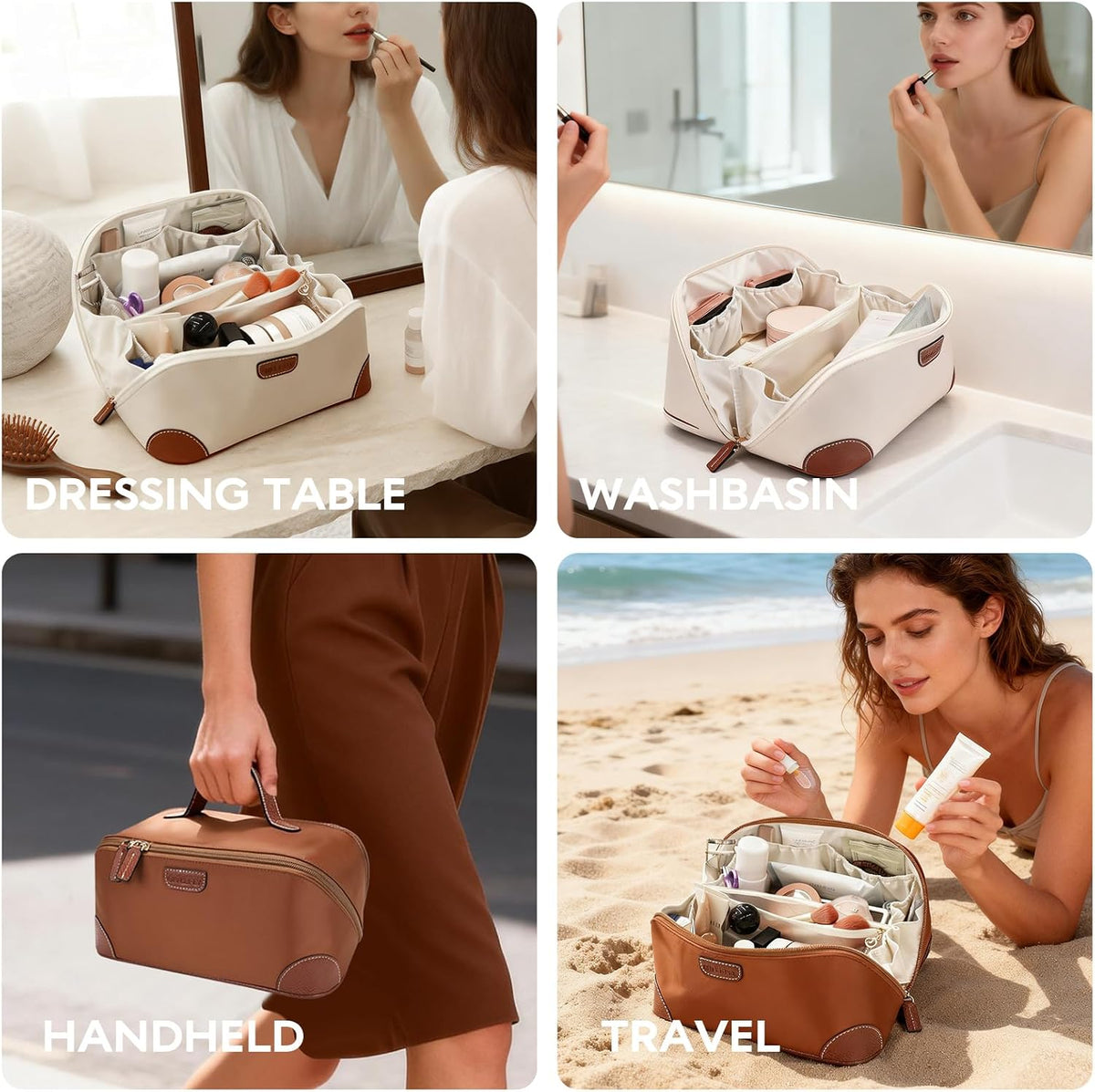 GIVLEFLY Travel Makeup Bag for Women, Flat Open Cosmetic Organizer