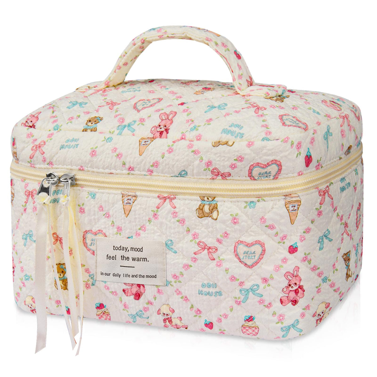 Gosect Large Makeup Bag, Cute Cosmetic Bag for Women Girls, Floral Coquette Aesthetic Toiletry Bag, Travel Make Up Organizer Bag (BDLH)