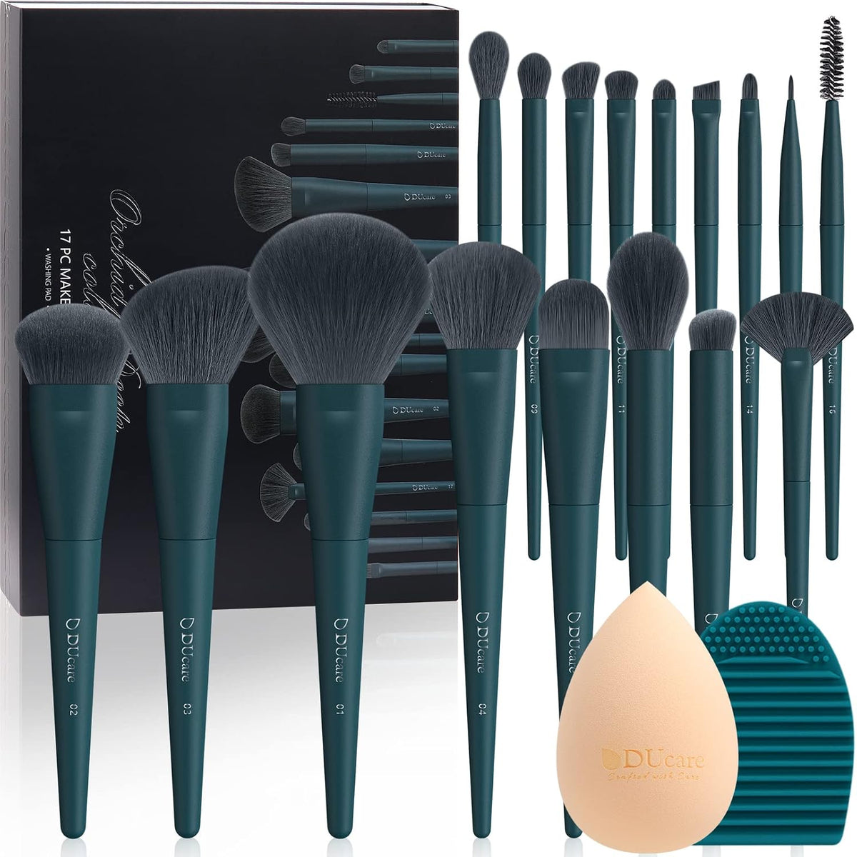 DUcare 19pcs Makeup Brush Set with Cleaning Mat Makeup Sponge