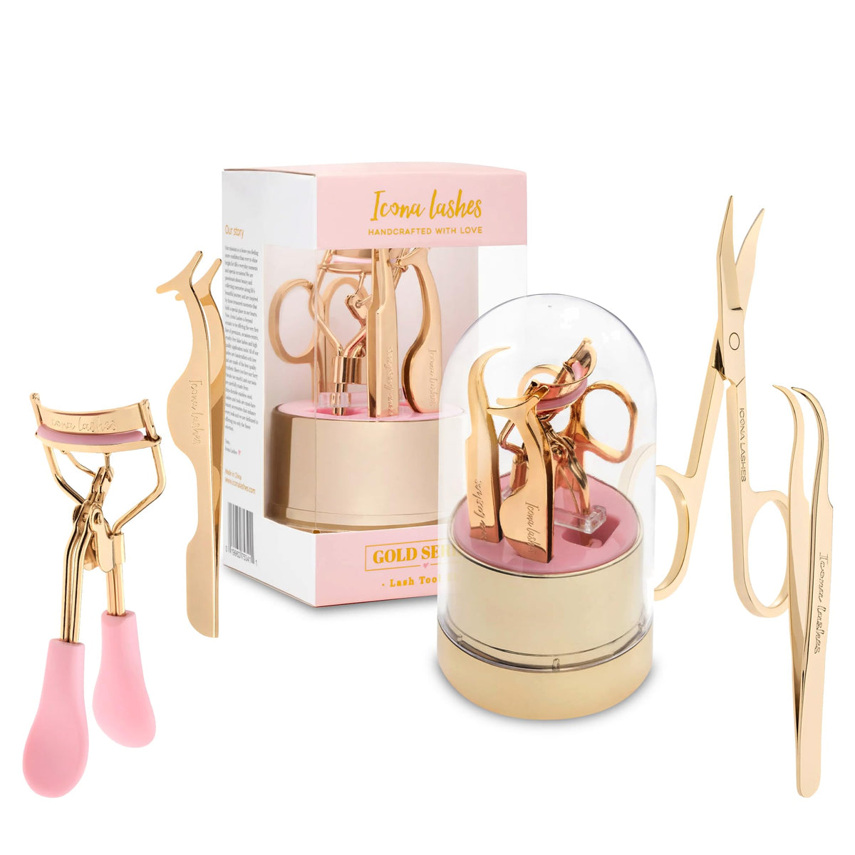 Icona Lashes Eyelash Curler - 24K Gold-Plated Stainless Steel Precision Eye Lash Curler for Lush, Luxurious Lashes - Silicone Eyelash Curler Pads, Ergonomic Cushioned Handles - With Replacement Pads