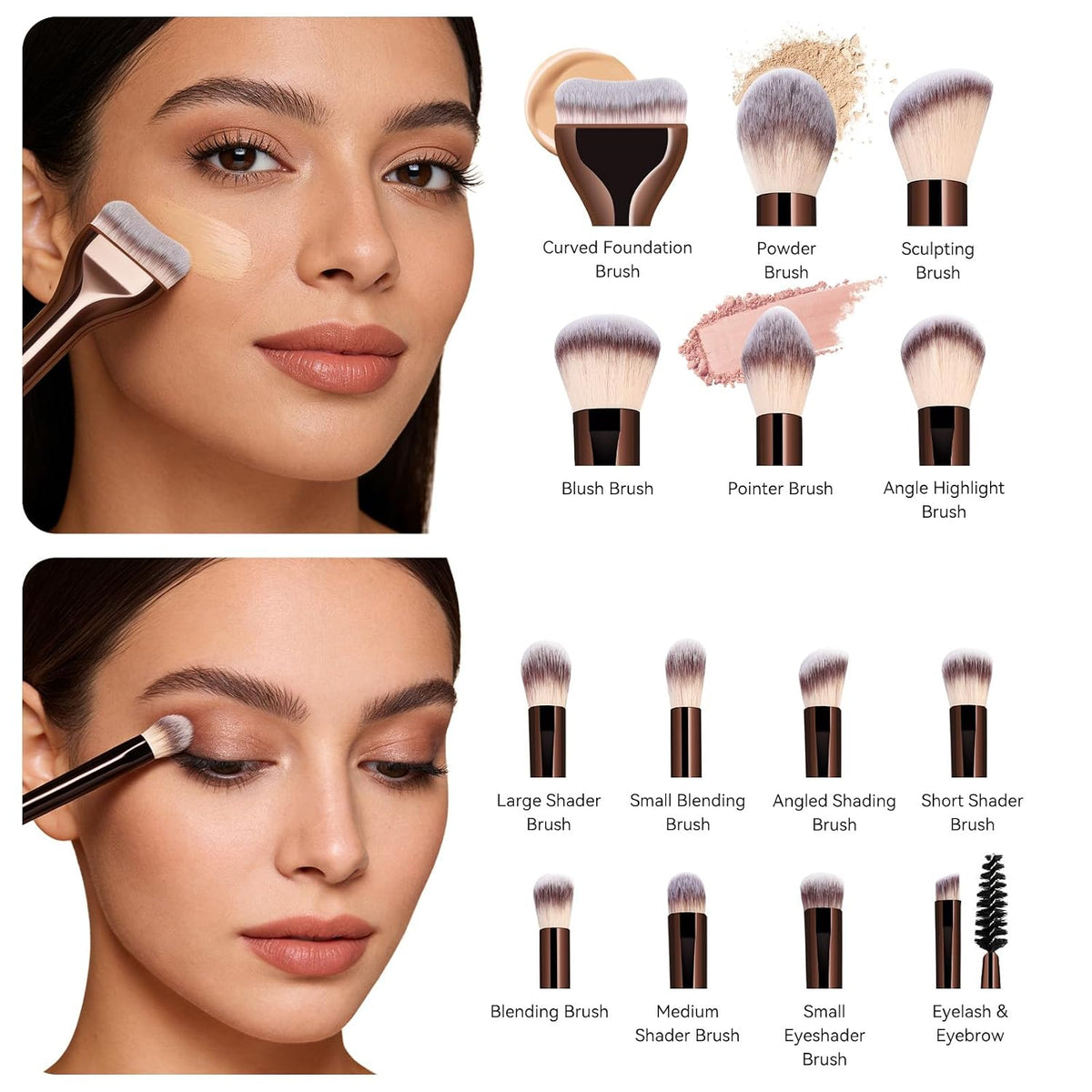 MAANGE 14 PCS Makeup Brushes Professional Make Up Brushes Premium Synthetic Powder Concealers Brushes Travel Makeup Brush Set with Case (Coffee)