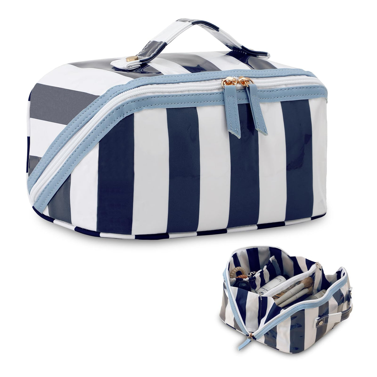 DYSHAYEN Travel Makeup Bag, Pink and Orange Striped