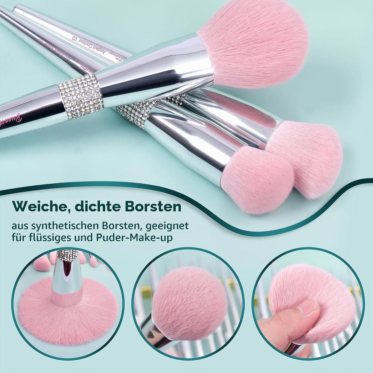 Bueart Design 15Pcs Labeled Makeup Brushes Set with Elegant Pink Holder