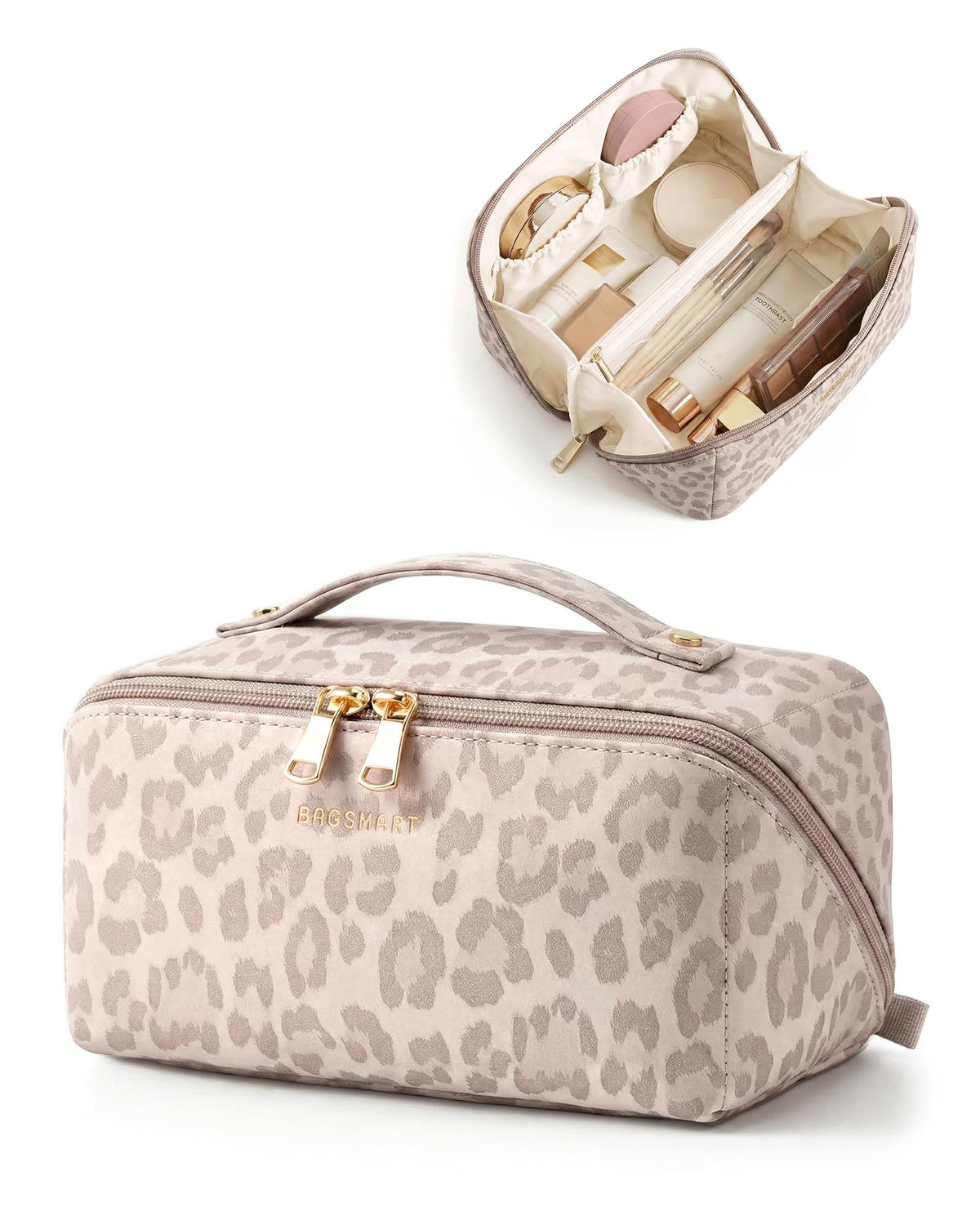 BAGSMART Makeup Bag Travel Cosmetic Bag,Women Toiletry Case, Classic Brown