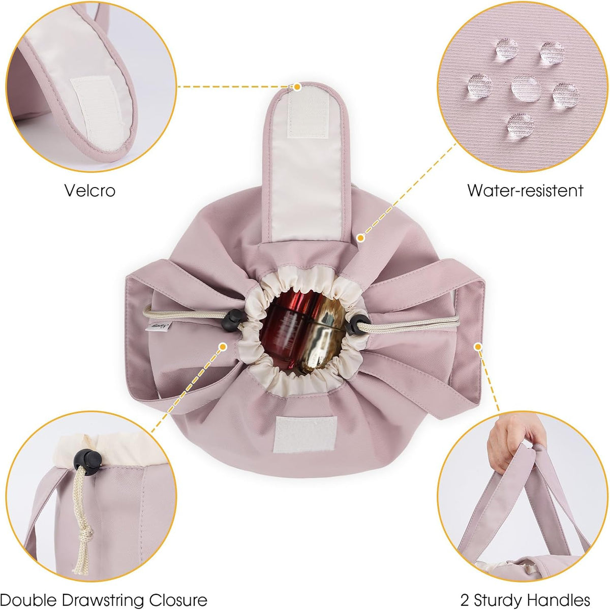 Narwey Lay Flat Drawstring Makeup Bag, Travel Toiletry Cosmetic Bag Women