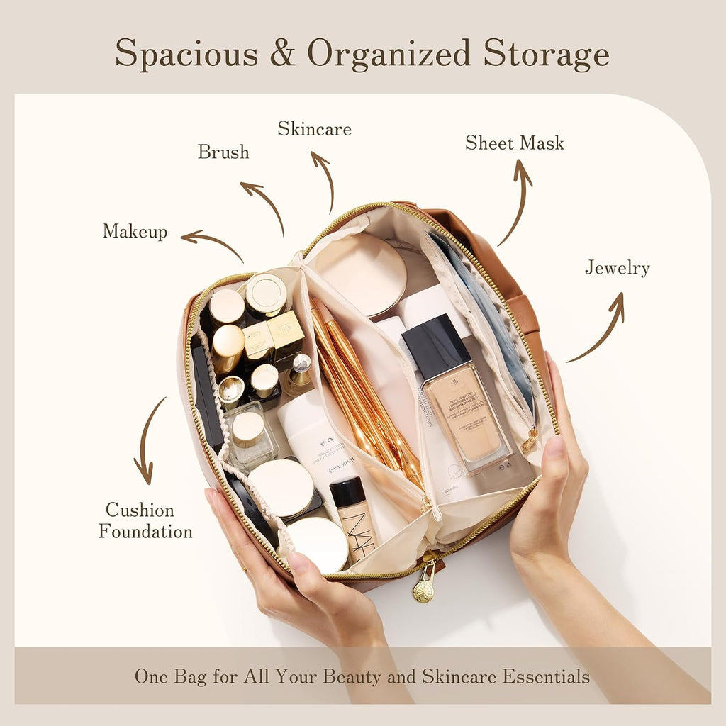 SHOWKOO Cosmetic Bag for Women, WideOpen Travel Makeup Bag with Compartment