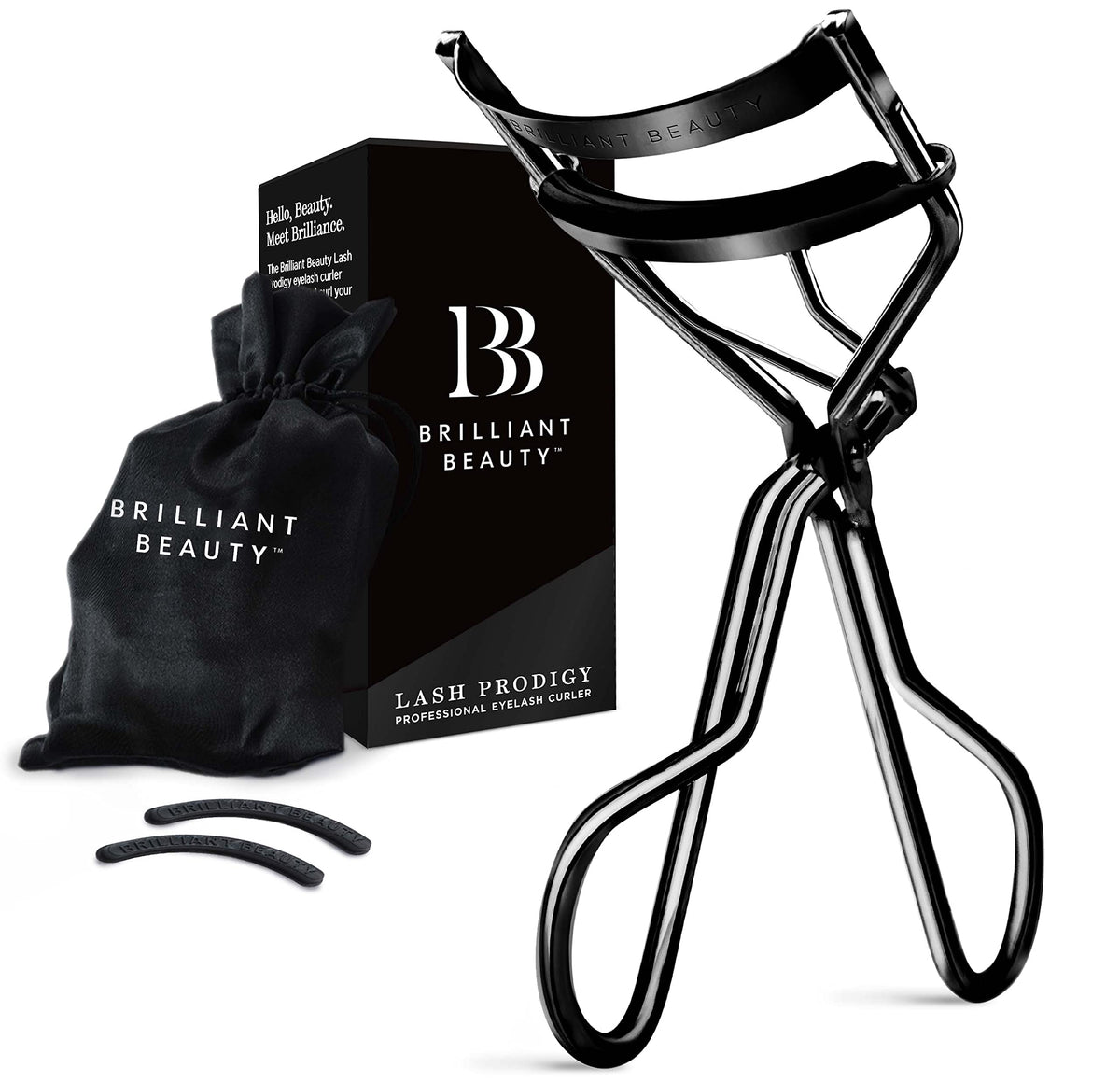 Brilliant Beauty Eyelash Curler with Satin Bag & Refill Pads - Award Winning - No Pinching, Just Dramatically Curled Eyelashes for a Lash Lift in Seconds (Rose Gold)