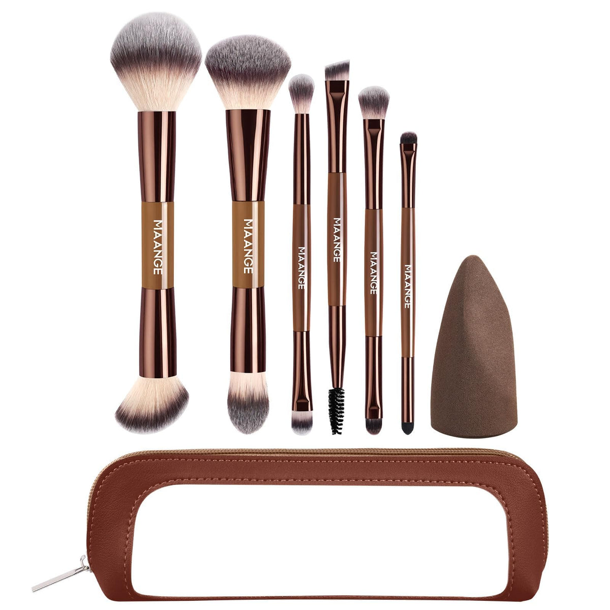 MAANGE 6Pcs Double Ended Makeup Brush Set with Makeup Sponge & Travel Bag