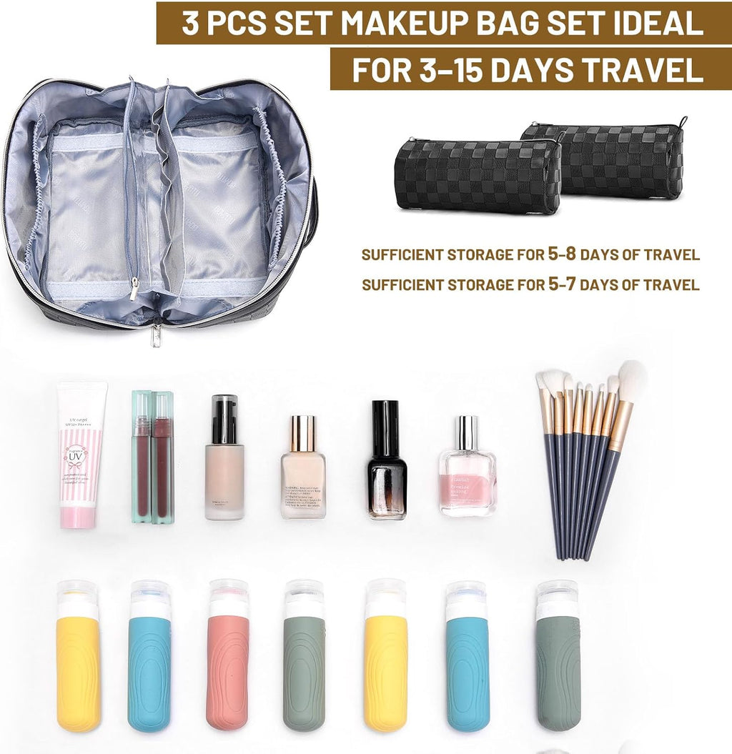 BOYATU Travel Makeup Bag Organizer: 3 Pcs Large Cosmetic Bags Set for Women
