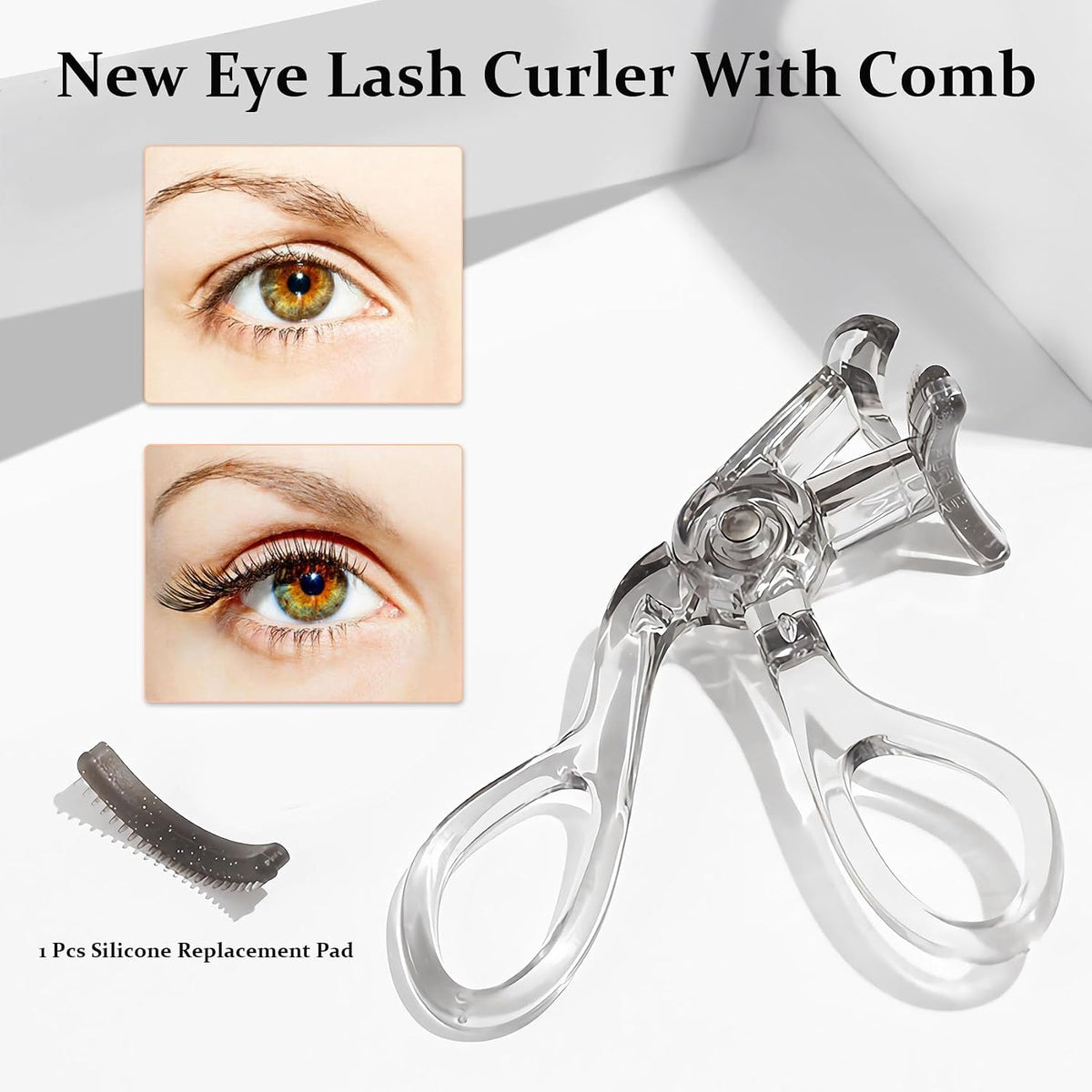 Eyelash Curler with Silicone Replacement Pads, Cute Eyelash Curler for Women, Clear Grey