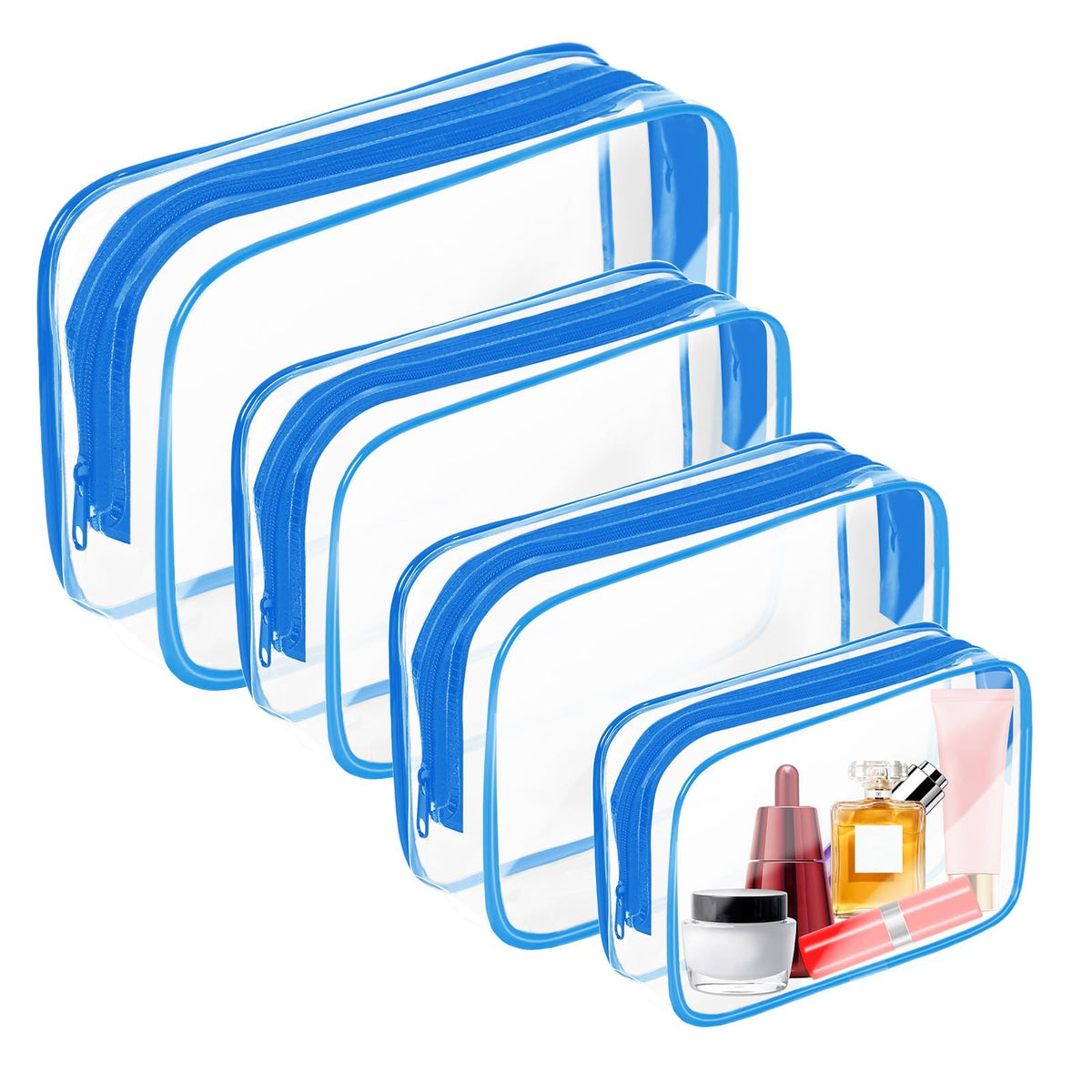 AURUZA Clear Makeup Bag,Portable Travel Toiletry Bags with Zipper, TSA Approved Clear Organizer Bags, PVC Cosmetic Pouch for Airport Airline Compliant
