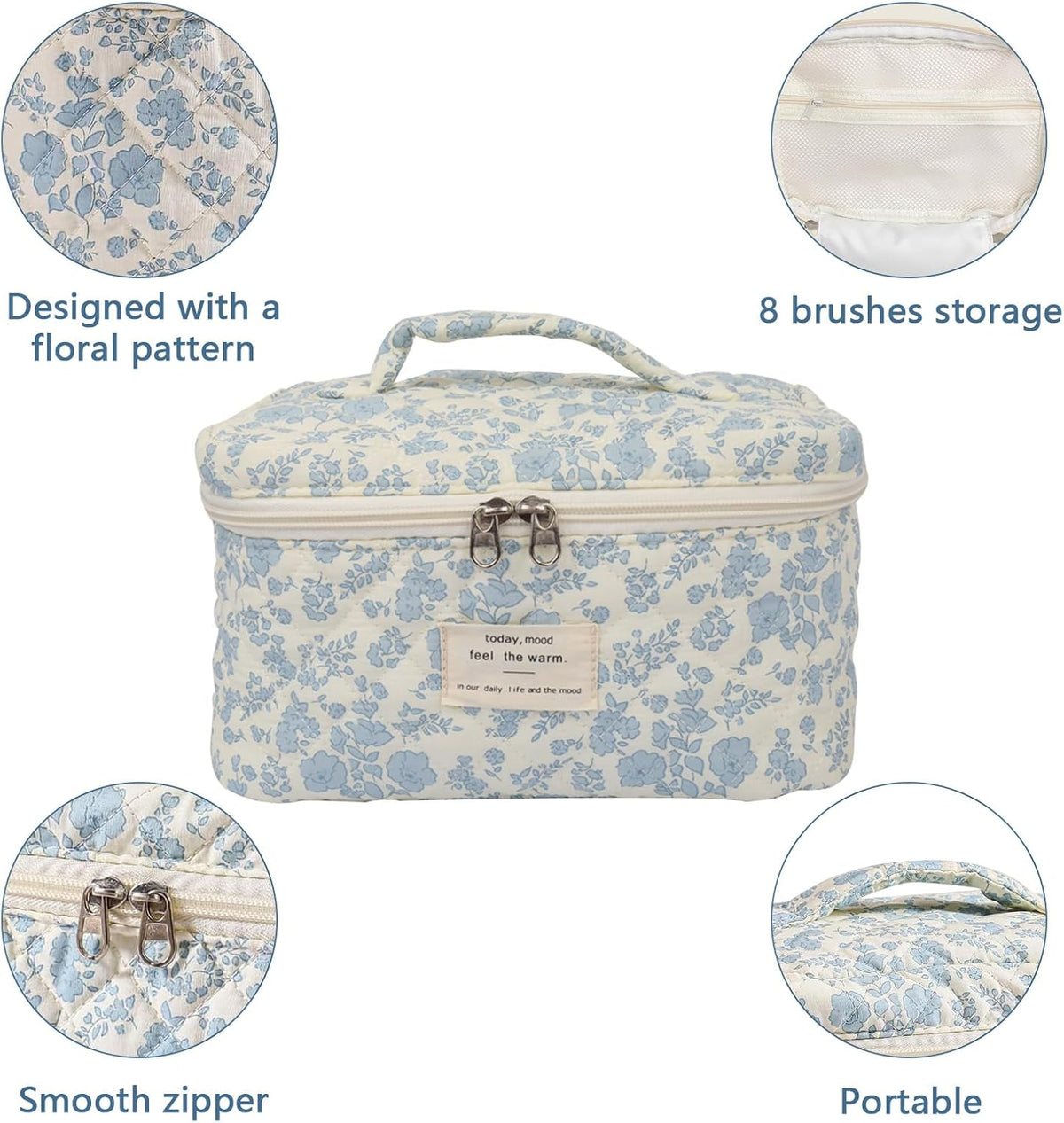Gosect Large Makeup Bag, Cute Cosmetic Bag for Women Girls, Floral Coquette Aesthetic Toiletry Bag, Travel Make Up Organizer Bag (BDLH)