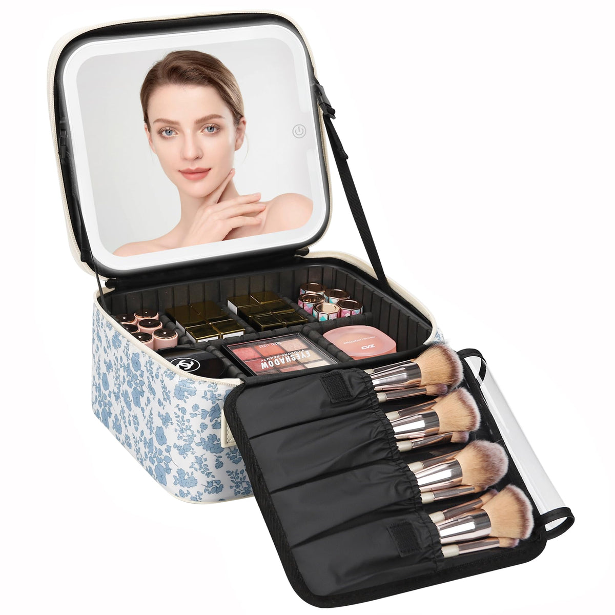 Relavel Travel Makeup Bag With LED Mirror Portable Travel Makeup Organizer 3 Color Adjustable Brightness Waterproof Cosmetic Train Case with Removable Dividers Makeup Storage for Women, Pink