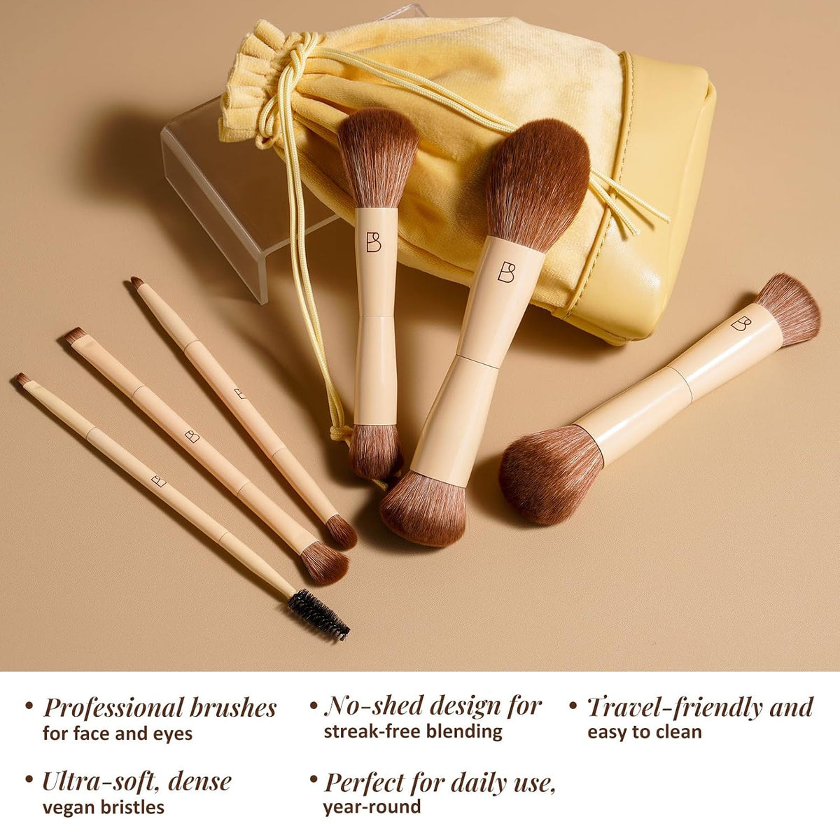 BS-MALL 6Pcs Double-Ended Makeup Brushes Travel Kit with Bag
