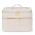 HiTotes Large Makeup Bag Duo Vanity Case for Women Leather Makeup Case Travel Toiletry Bag Portable Double Layer Cosmetic Bag