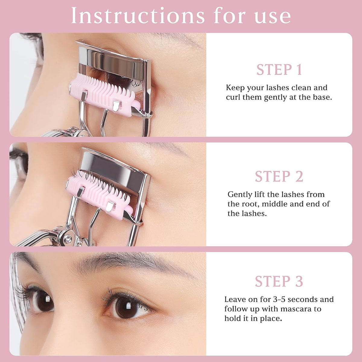 Bling Rhinestone Eyelash Curlers with Built-in Comb Natural and Long Lasting Eyelash Fit for All Eye Shape Curved Lash Curler for Daily Makeup (White AB)