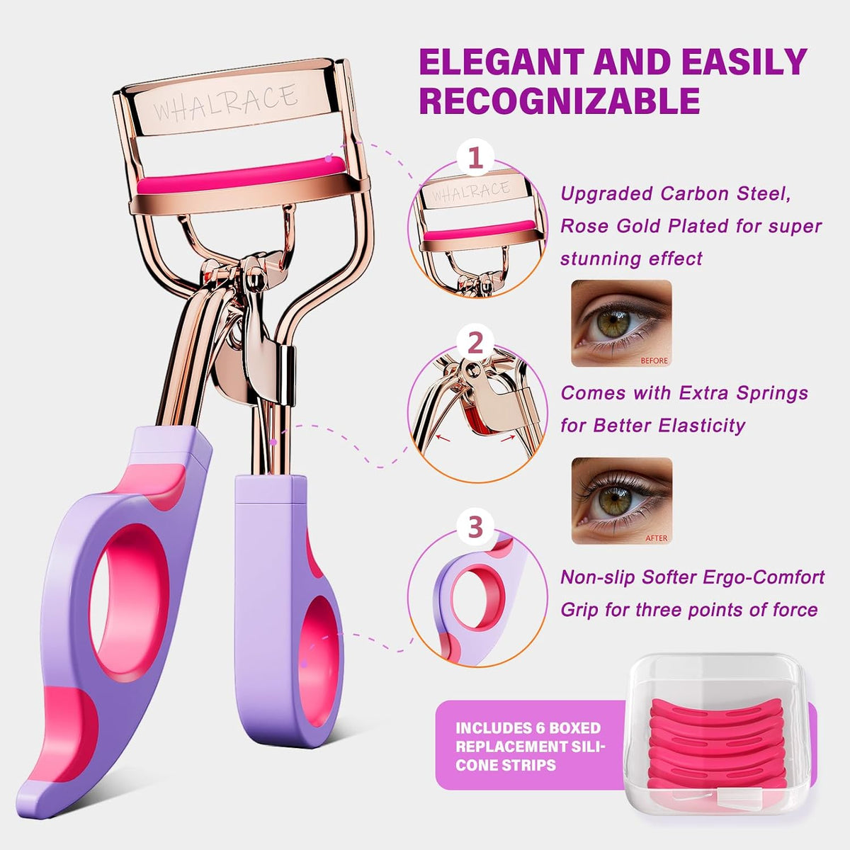 Eyelash Curler with 6PCS Spare Pads, Superior Curling Lash Curler
