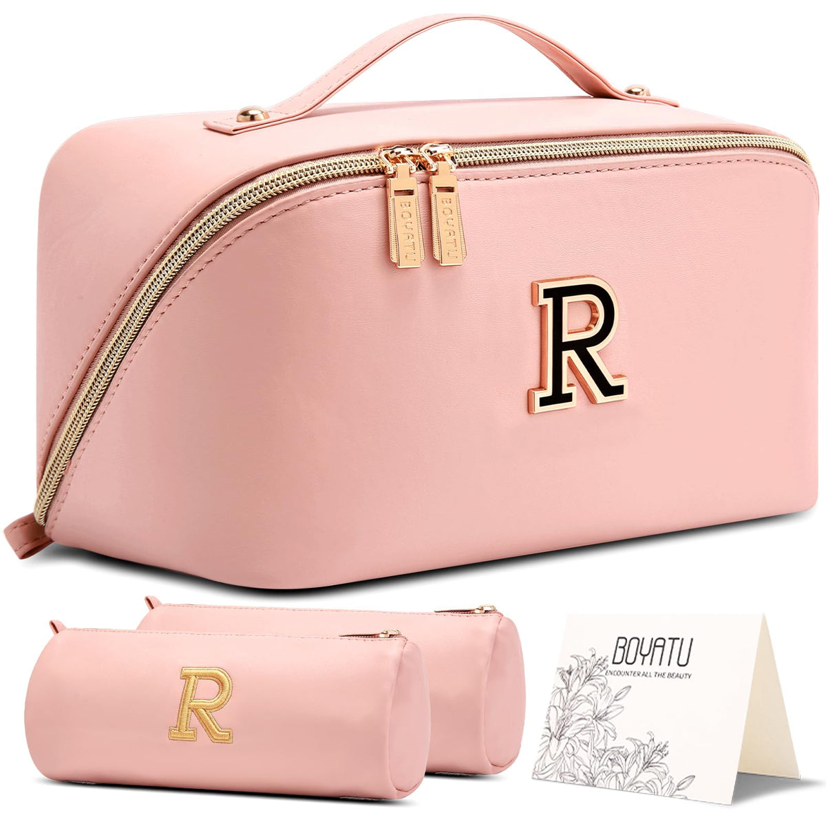 BOYATU Makeup Bag Gift for Women: 3-in-1 Travel Personalized Cosmetic Bag