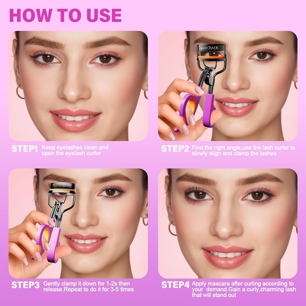 Eyelash Curlers with 6PCS Extra Replacement Pads, Premium Quality Eye Lash Curler, Superior Curling Effect, Easy to Hold and Use, Valentine's Day Gift for Her - Orange Purple Handle