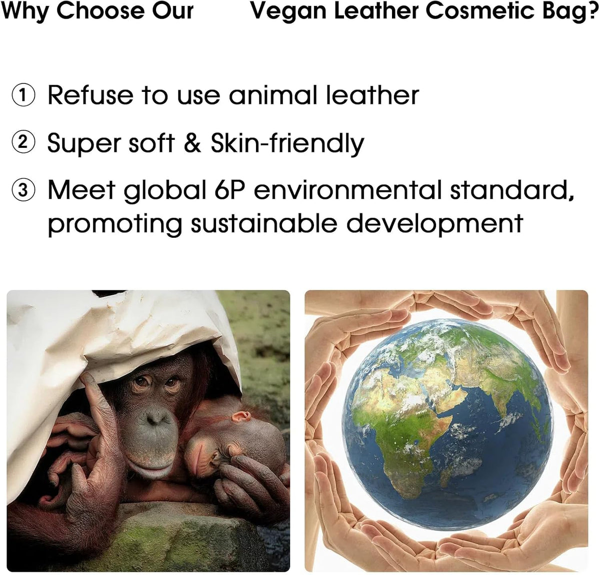 Wandering Nature Makeup Bag, Travel Make Up Organizer Cosmetic Brush Bags Case for Women in Vegan Leather, Milky White, Patent Pending