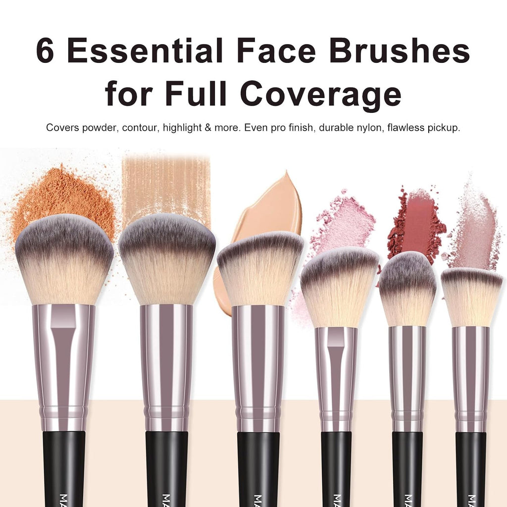 MAANGE 30Pcs Professional Makeup Brush Set with Case – Premium Synthetic Brushes for Foundation, Powder, Blush, Eyeshadow & Blending,Black Coffee