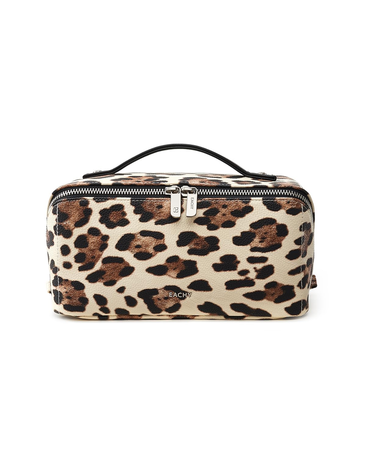 EACHY Travel Makeup Bag for Women, PU Leather Cosmetic Bag, Brown, Medium