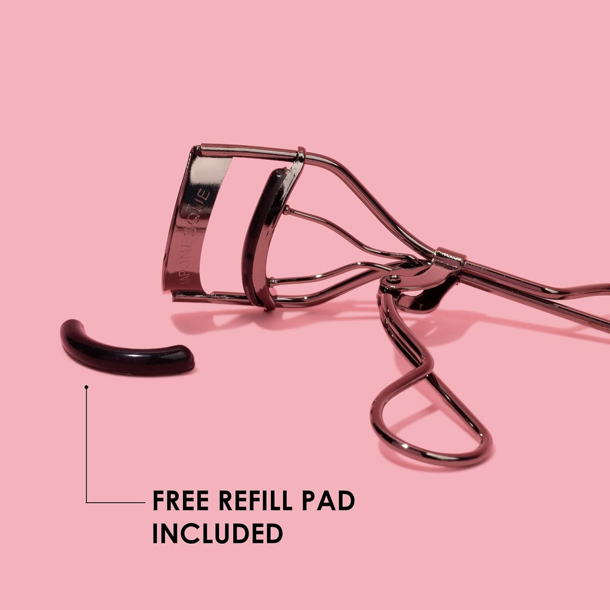 JAPONESQUE Extreme Lash Curler - Scissor Comfort Handle, Deep Curl, Keeps Lashes Curled for 8 Hours, High Arch Design, for Natural or False Lashes, Includes 1 Refill Pad (Gunmetal)