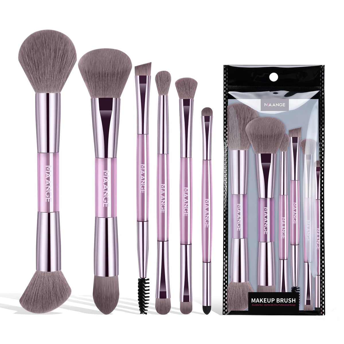 MAANGE 6 Pcs Makeup Brush Set Travel Double-Ended Makeup Brushes for Foundation Powder Concealer Blush Blending Eyeshadow Brushes-Coffee