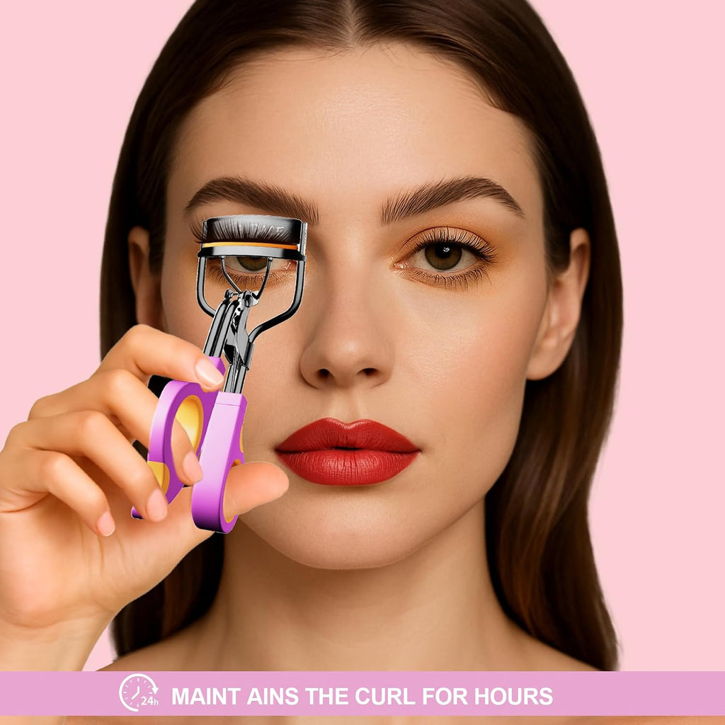 Eyelash Curlers with 6PCS Extra Replacement Pads, Premium Quality Eye Lash Curler, Superior Curling Effect, Easy to Hold and Use, Valentine's Day Gift for Her - Orange Purple Handle