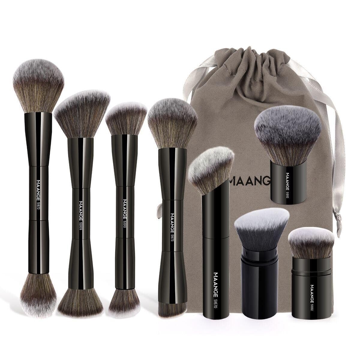 MAANGE 20 PCS Foundation Makeup Brush Set, Double-ended Kabuki Contour Brush for Liquid Powder Concealer Blending Blush Face Makeup Tools with Gift Box (Coffee)
