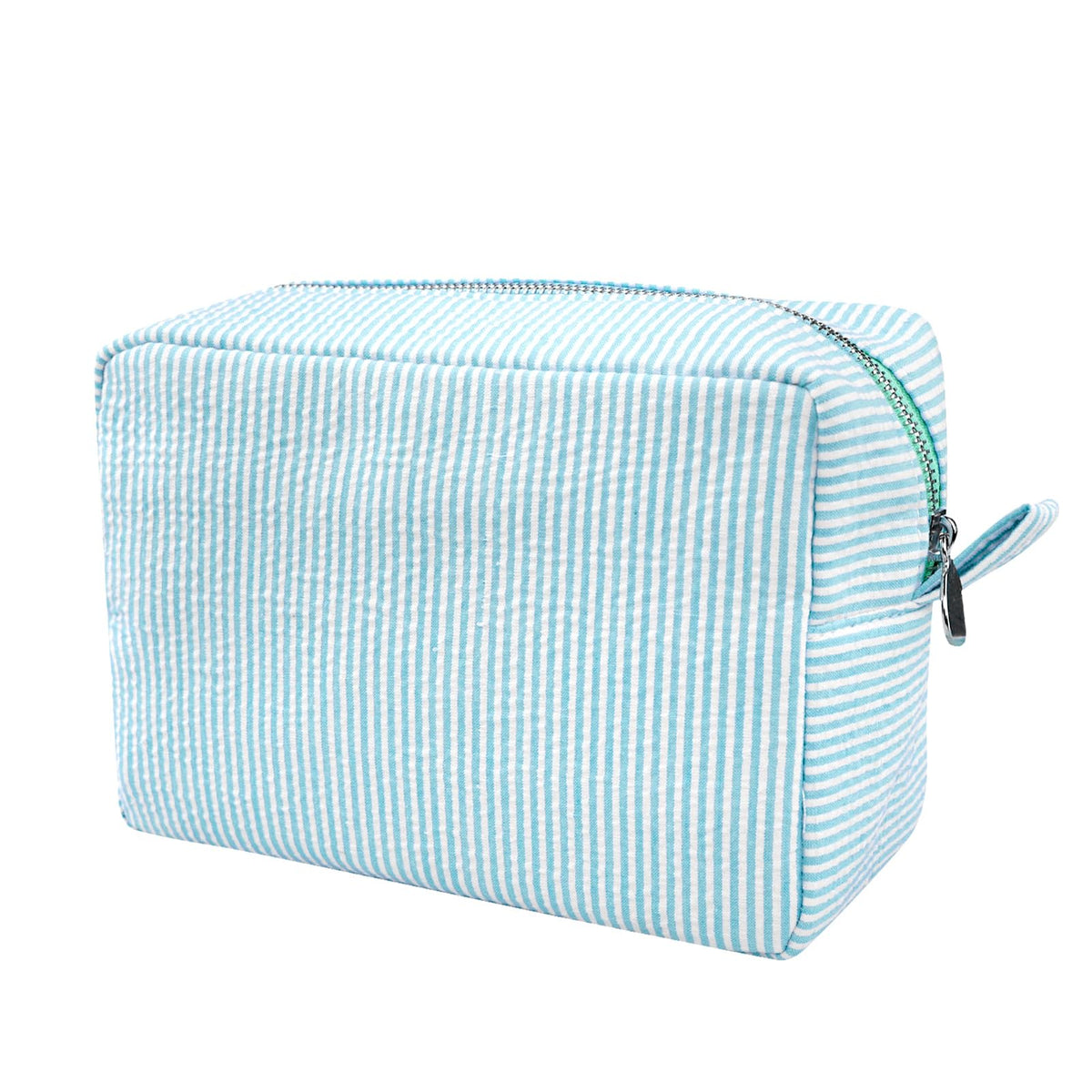 GFU Cosmetic Bags for Women, Seersucker Cosmetic Bag, Travel Toiletry Stripe Makeup Bag, Large Women Aesthetic Organizer Storage Pouch, Girls Handbags Purses, brown