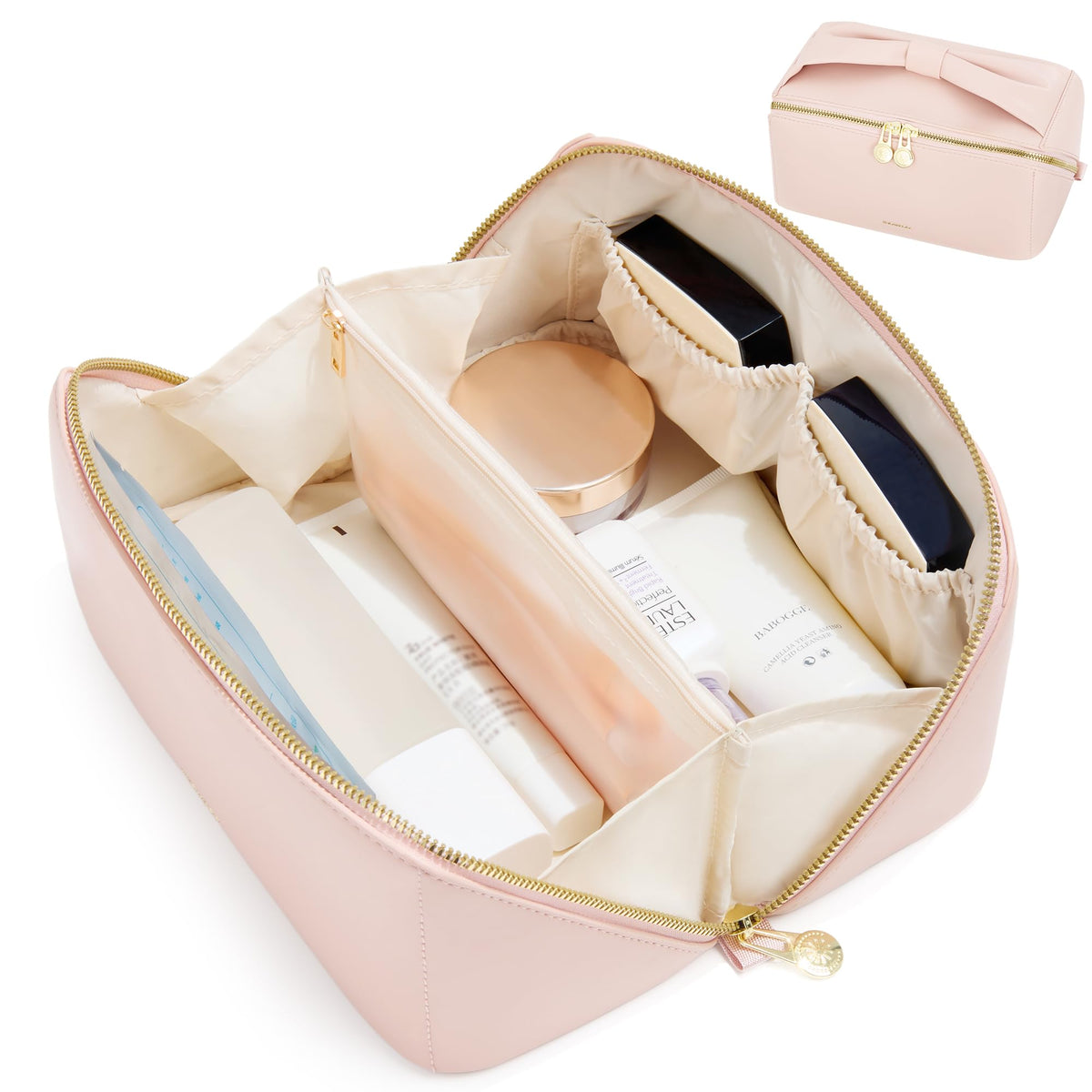 SHOWKOO Cosmetic Bag for Women, WideOpen Travel Makeup Bag with Compartment