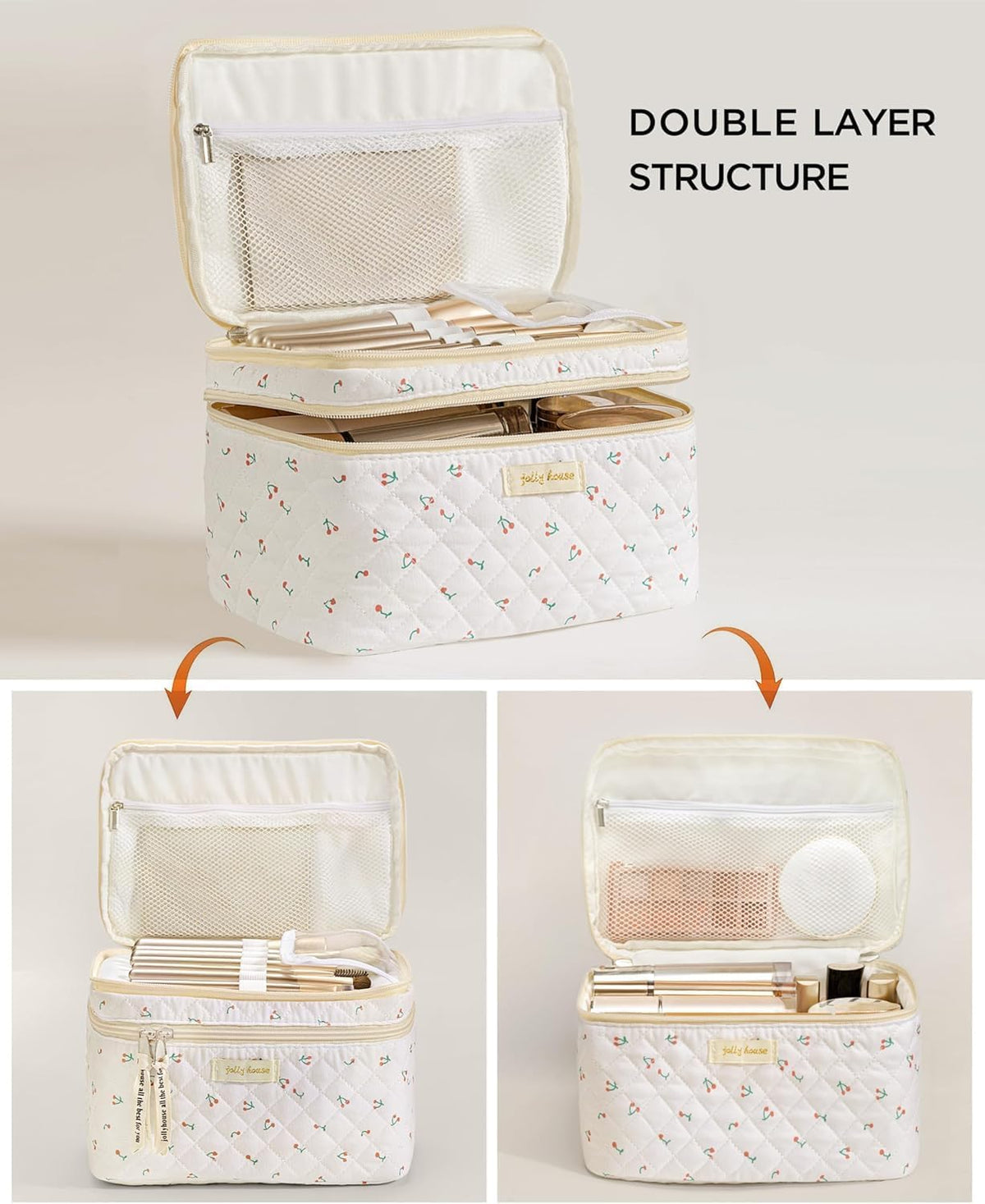 HBselect 2Pcs Travel Makeup Bag Large Quilted Cosmetic Bag Make up Bag