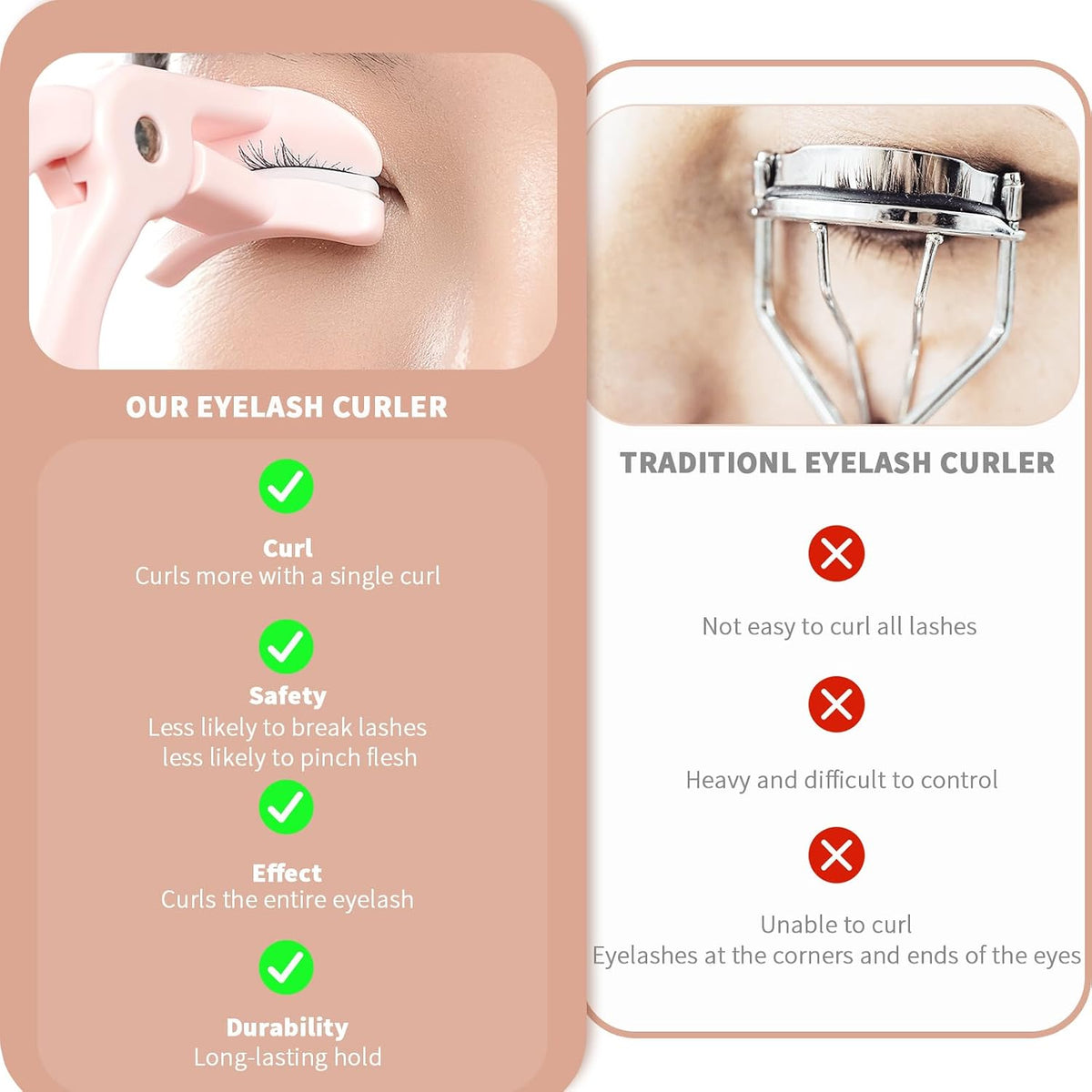 2 Style Eyelash Curler - Lash Curler with 2 Extra Silicone Replacement Pads, Achieve Perfect Curls in 5 Seconds - Quick Natural Curling for Long Lasting (Pink)