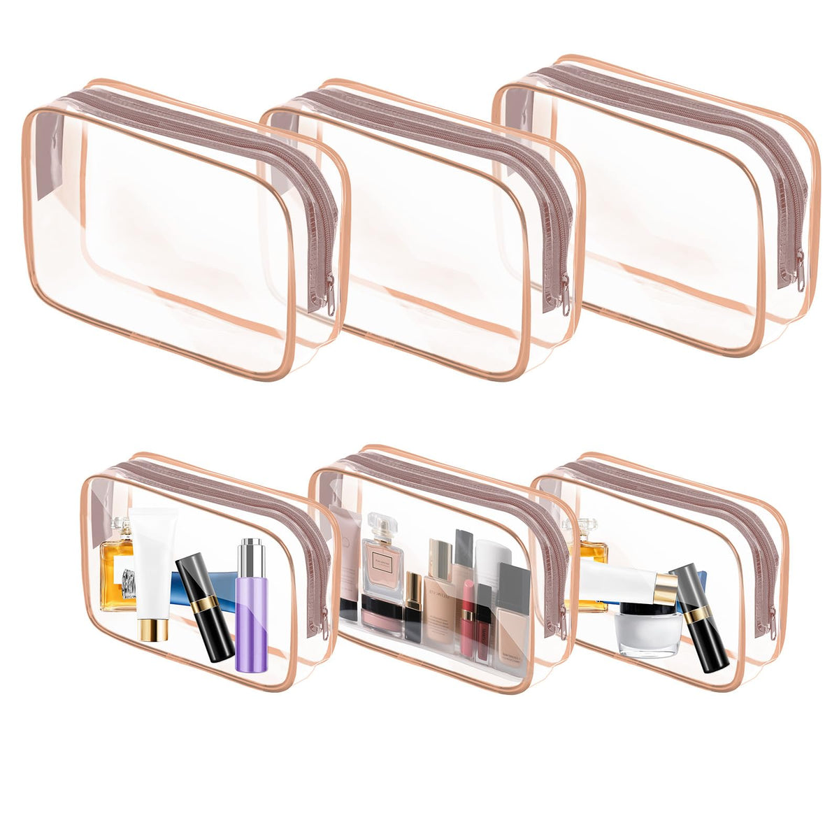 AURUZA Clear Makeup Bag,Portable Travel Toiletry Bags with Zipper, TSA Approved Clear Organizer Bags, PVC Cosmetic Pouch for Airport Airline Compliant