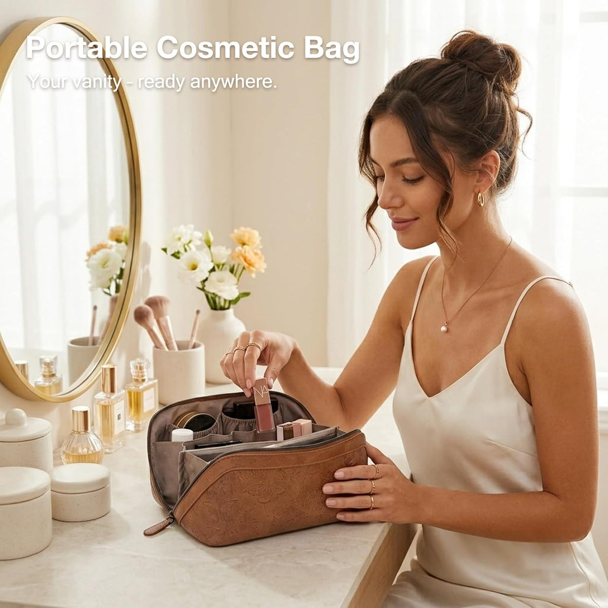 BELTANA Travel Makeup Bag for Women, Butterfly Flat Open Cosmetic Bag