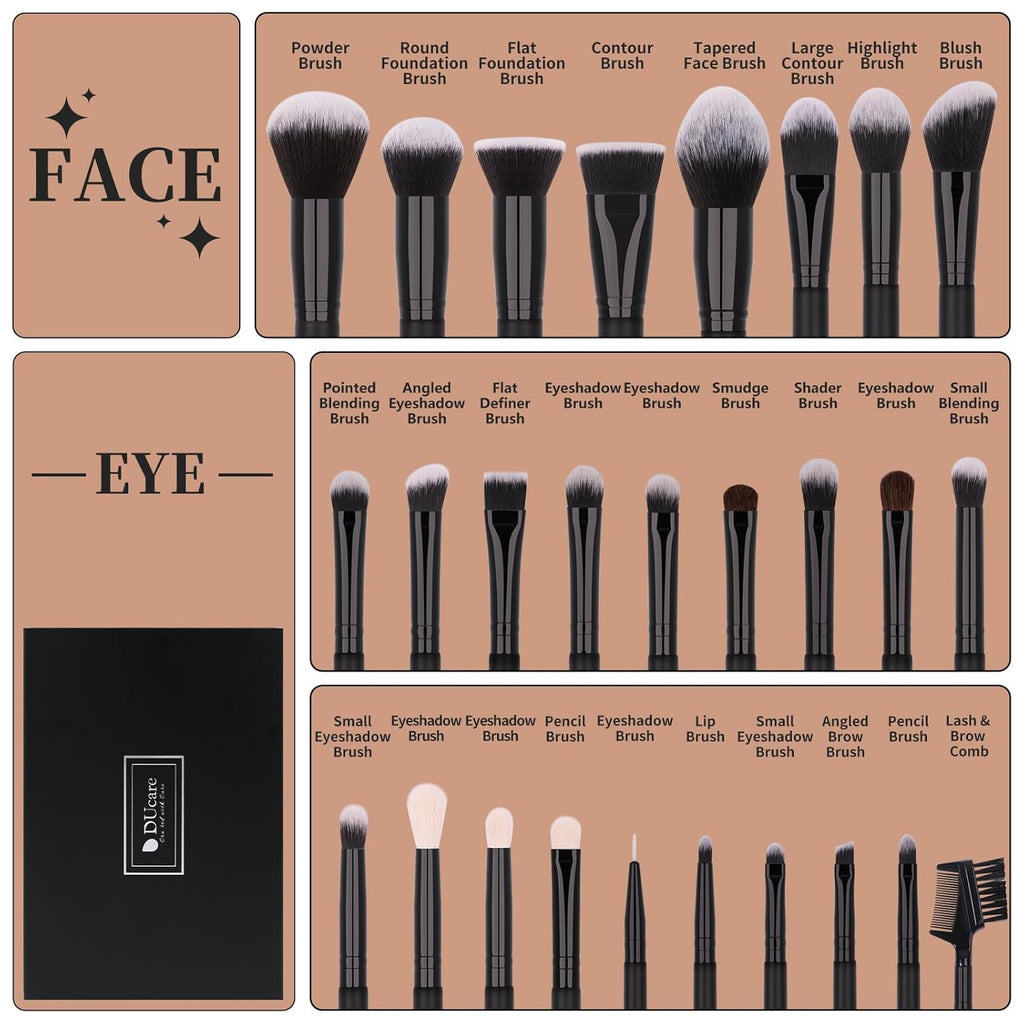 DUcare Professional Makeup Brushes Set 27Pcs Makeup Brush Set Premium Synthetic Kabuki Foundation Blending Face Powder Blush Concealers Eye Shadows Brushes