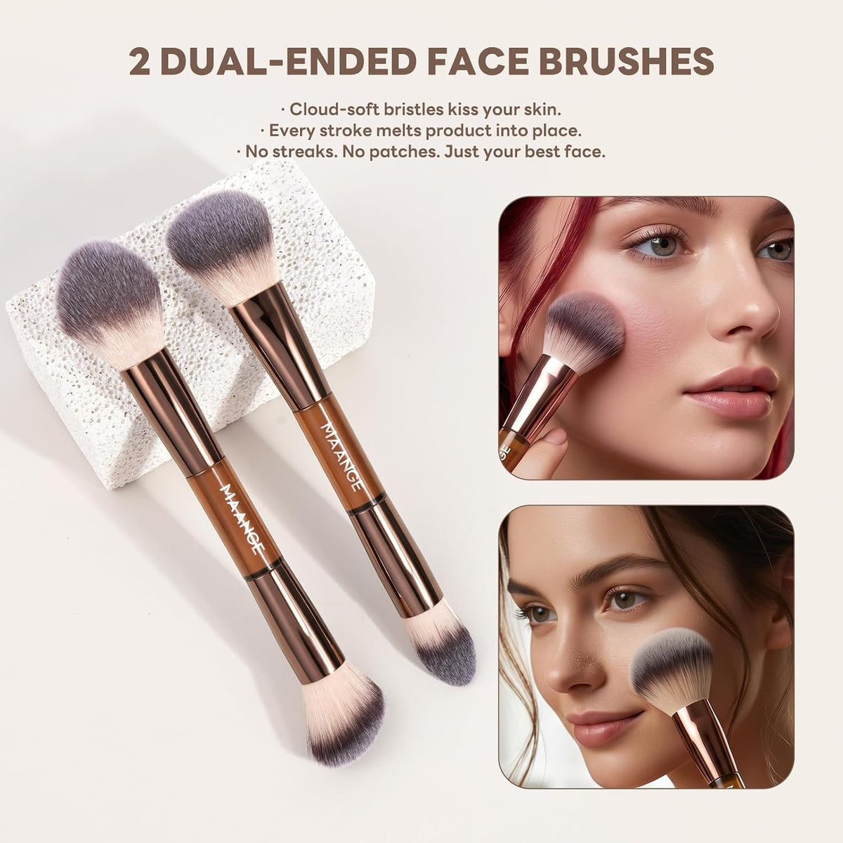 MAANGE 6 Pcs Makeup Brush Set Travel Double-Ended Makeup Brushes for Foundation Powder Concealer Blush Blending Eyeshadow Brushes-Coffee