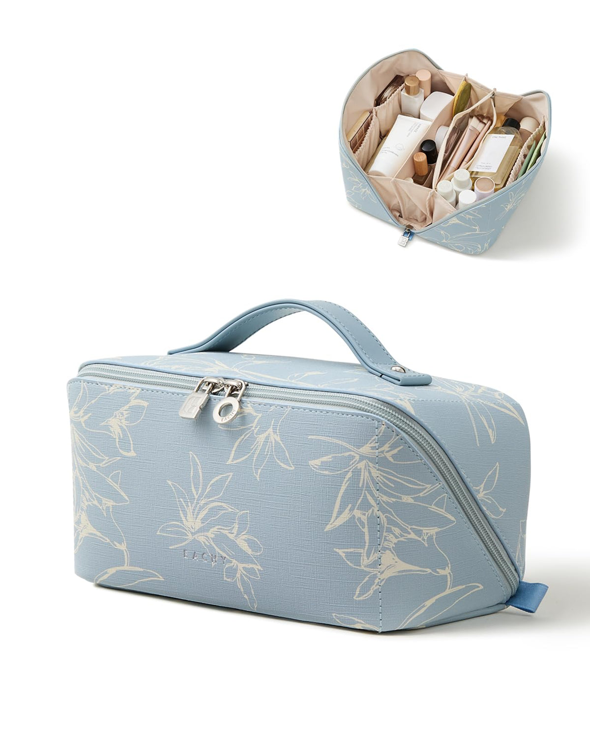 EACHY Travel Makeup Bag, Floral Cosmetic Bag for Women, Beige, Medium