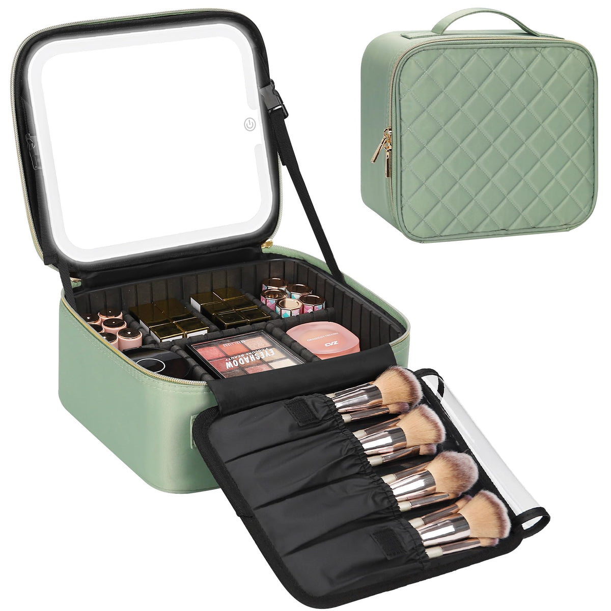 Relavel Travel Makeup Bag With LED Mirror Portable Travel Makeup Organizer 3 Color Adjustable Brightness Waterproof Cosmetic Train Case with Removable Dividers Makeup Storage for Women, Pink