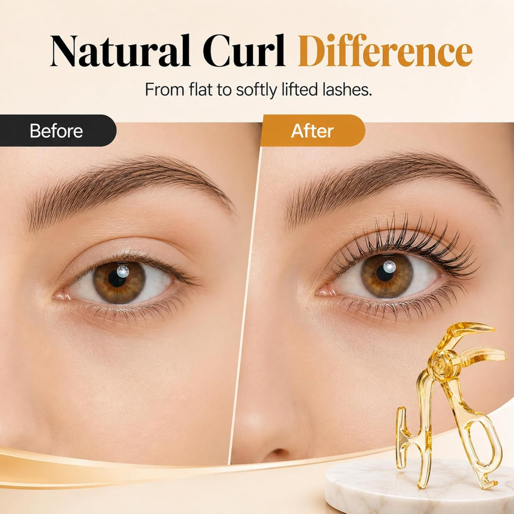 Frameless Eyelash Curler Lash with Toothed Comb, Eyelash Curlers for Natural Curl, Gentle Lash Lifting Tool, Enchinador (Yellow)