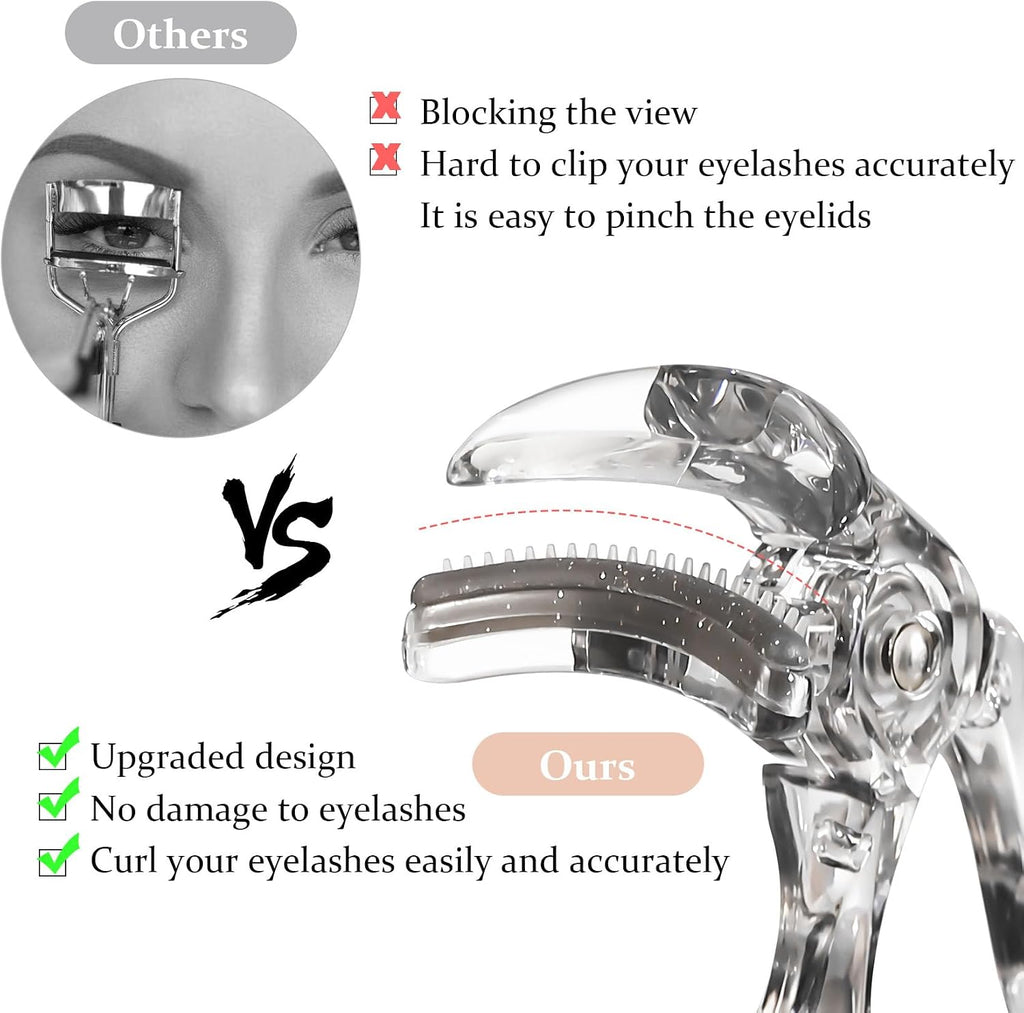 Eyelash Curler with Silicone Replacement Pads, Cute Eyelash Curler for Women, Clear Grey