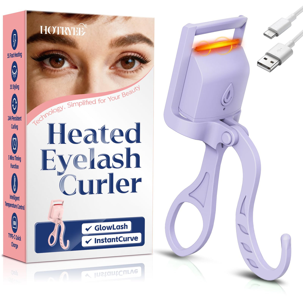 Heated Eyelash Curler,24H Long-Lasting Curls &Safe Anti-Burn (Pink)