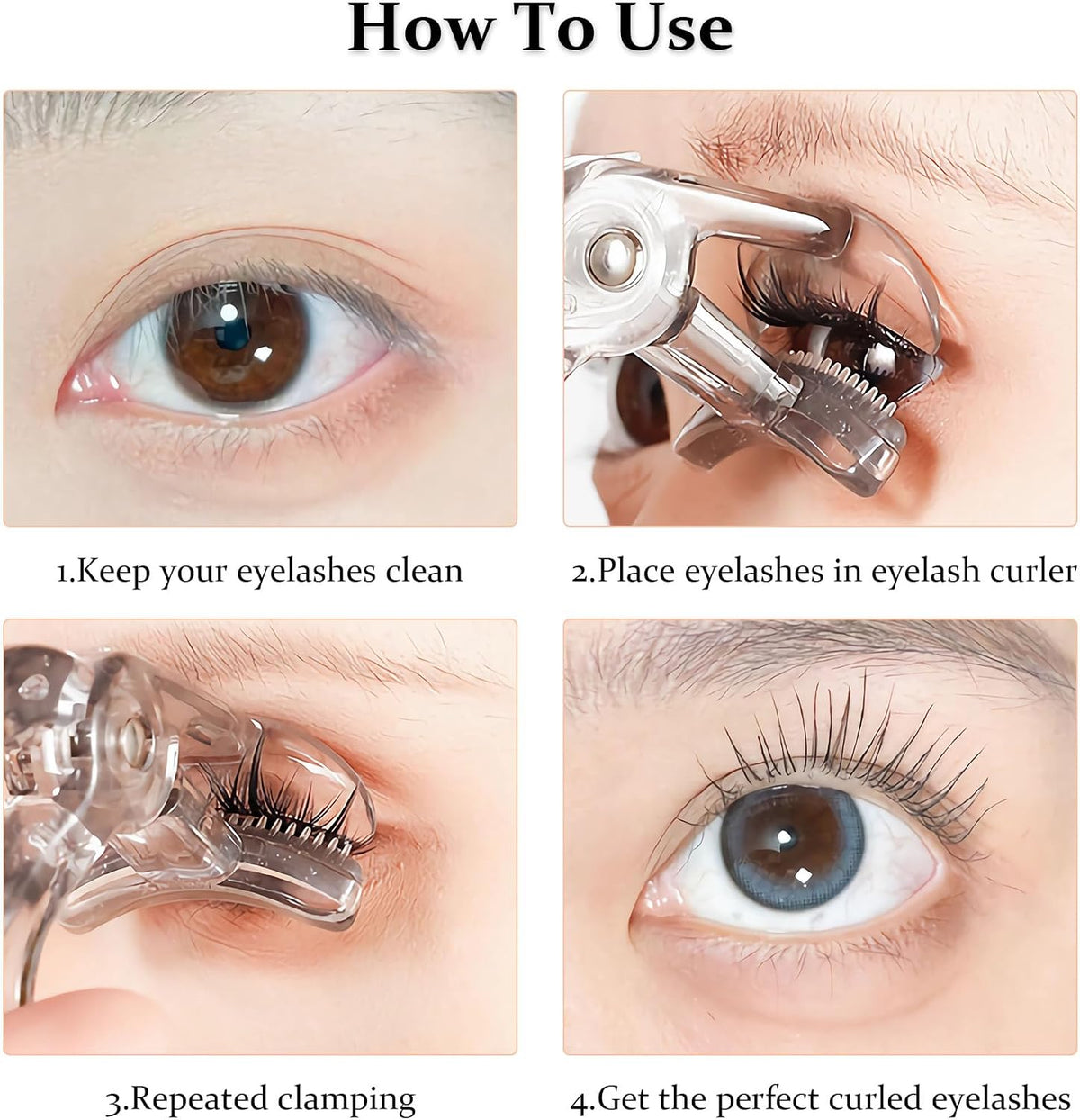 Eyelash Curler with Silicone Replacement Pads, Cute Eyelash Curler for Women, Clear Grey