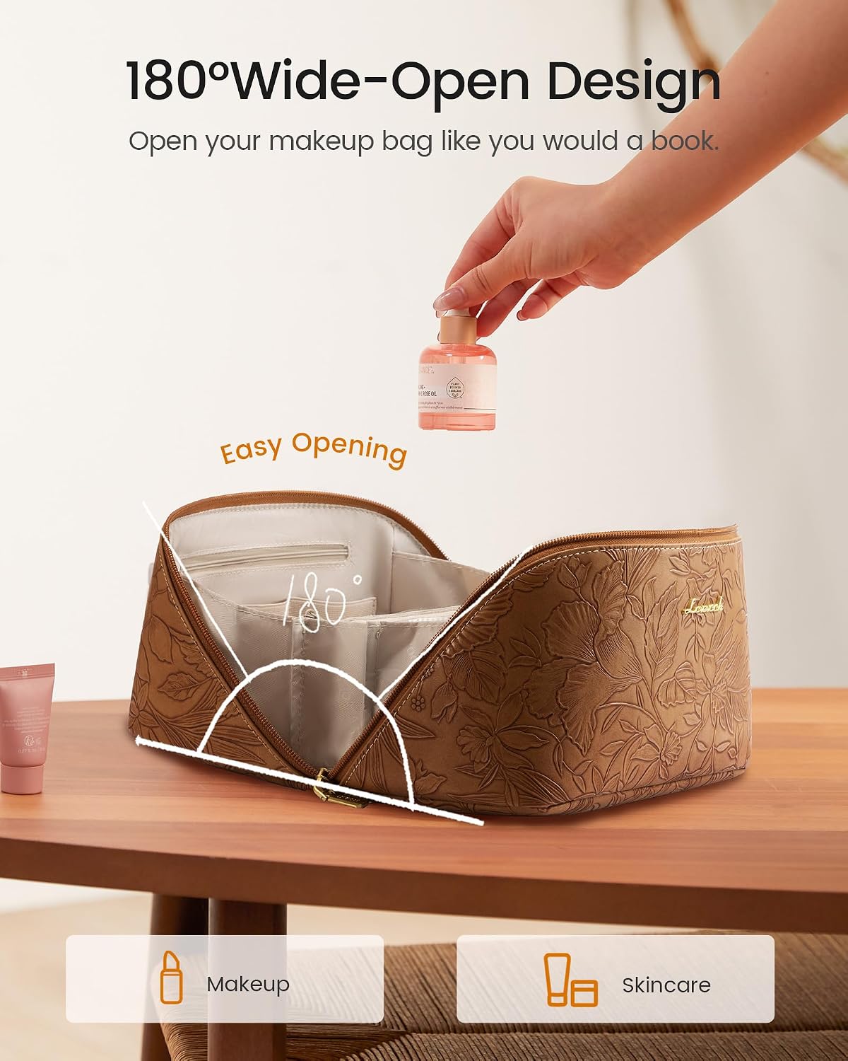 LOVEVOOK Travel Makeup Bag for Women, 2Pcs Large Capacity Cosmetic Organizer Bag, Waterproof PU Leather, Flat Open Portable Small Toiletry Pouch for Skincare, Brushes